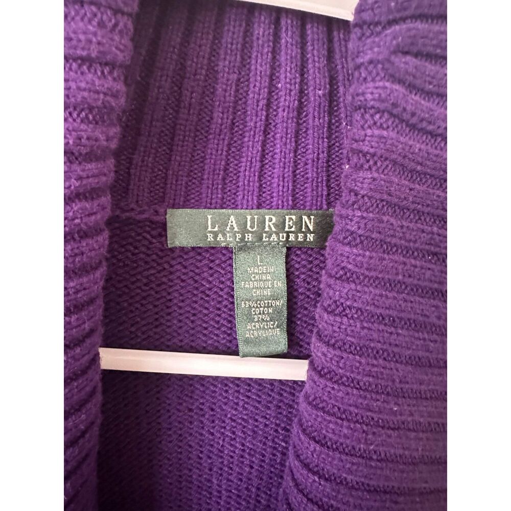 Lauren Ralph Lauren Womens L Purple Shawl Collar Leather Buckle Knit Cardigan - Picture 3 of 7